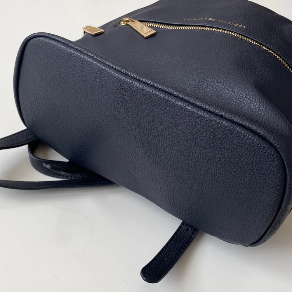 Tommy Hilfiger Navy Leather Mini Backpack with Gold Hardware - Picture 10 of 14